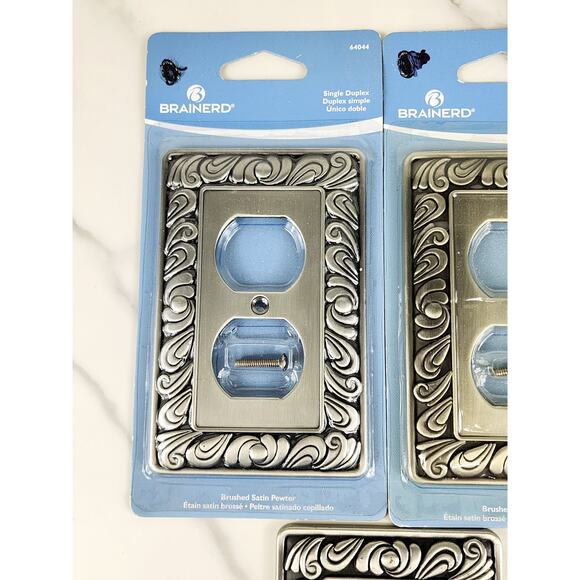 Brainerd Single Duplex Outlet + Single Switch Cover Plate Satin Pewter x3 - Picture 2 of 14